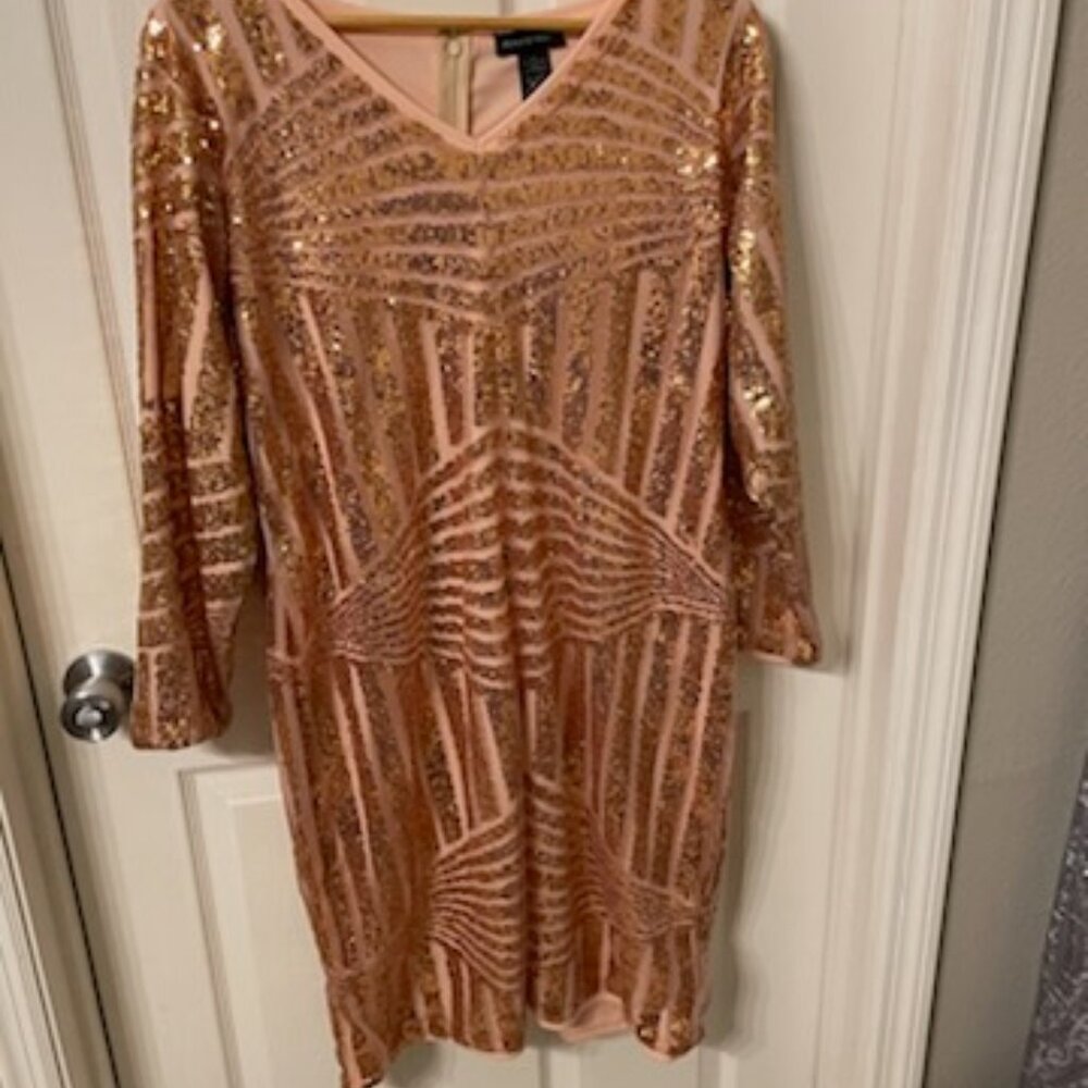 Ashley Stewart Women Gold sequined dress